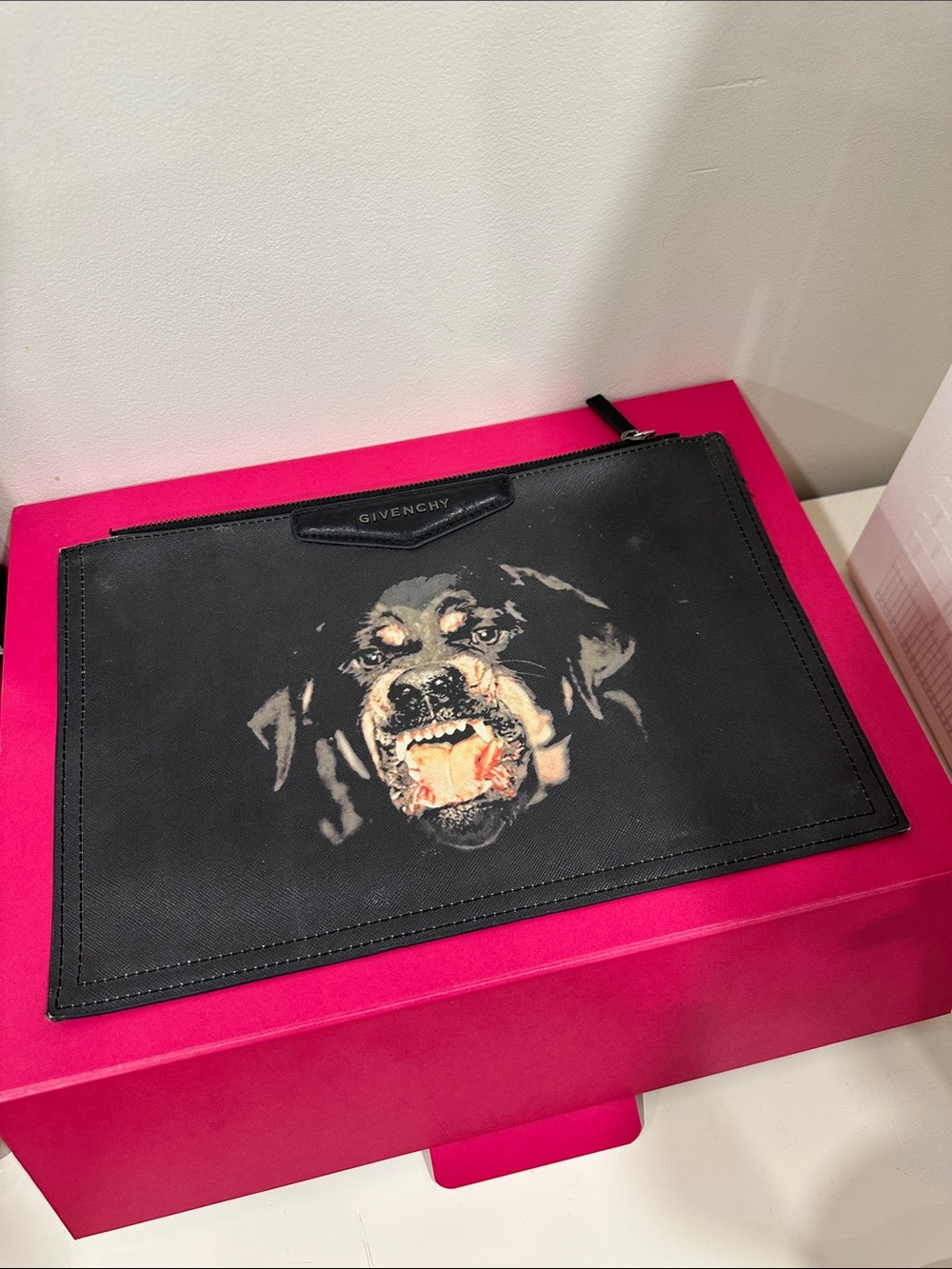 Givenchy Black Leather Pouch with Rottweiler Motif